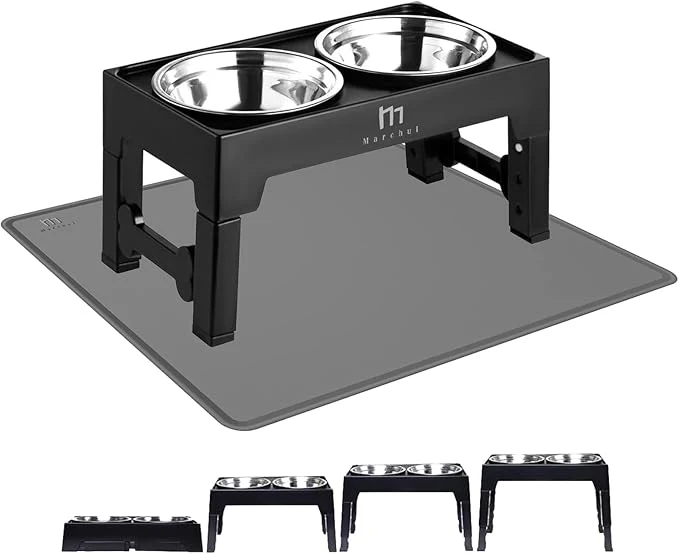 Reusable Marchul d Dog Bowls Raised Dog Food Water Bowls with 2 Thick Stainless Steel Bowls 4 Height Adjustable Non-Slip Stand for Medium Large Dogs with Mat About ThisOverview Fine Crafted