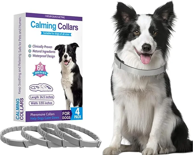 Crafted Calming Collars for Dog 4 Packs Dog Pheromone Calm Collars Help Dogs Calm Down Stress Separation Suitable Dogs Last 60 Days Relieve per Box Collar Size 24.5 inch Color GrayAbout ThisOverview Sophisticated