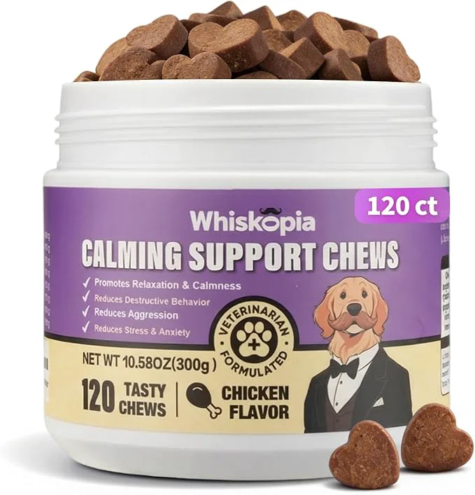 Crafted Calming Chews for Dogs Anxiety Relief Treats with Melatonin Sleep Aid Relaxing Bites Stress Relief During Fireworks Travel Barking Thunder Separation Storms Check-ups - 120 CtAbout This Recyclable