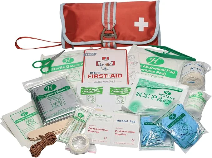 Expertly Made Kurgo Dog First Aid Kit - Emergency Care for Dogs on Hikes Travel - Includes Dog First Aid Guide - 50 Pieces - Durable Oxford Fabric - Compact Travel Aid KitAbout ThisOverview Casual