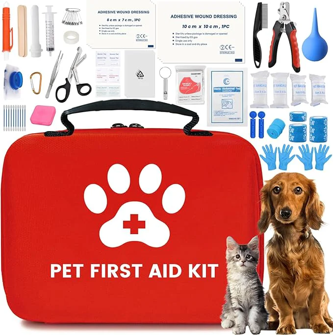Crafted Generic Dog First Aid Kit Pet First Aid Kit for Dogs and Cats Home Office Travel Car First Aid Kit Emergency Kit Dog Travel Kit for Hiking Dog Medical kit Emergency Survival Kit Red Environmentally Friendly