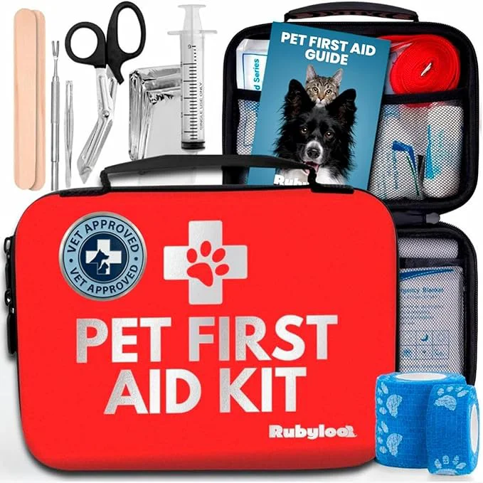 Trusted Dog First Aid Kit - Vet Pet First Aid Supplies to Treat Dogs Cats in an Emergency - Pet First Aid Kit Guide Tick Remover Slip Leash Medical Essentials for Home Camping Car RV TravelAbout ThisOverview Detailed