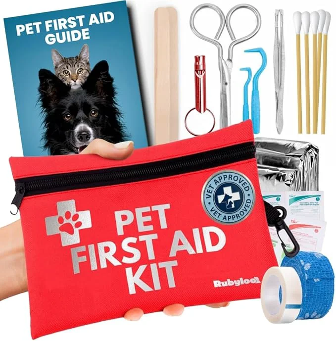 Official Dog First Aid Kit for Hiking Travel - Vet Emergency Supplies - Pet First Aid Kit Guide Tick Remover Thermal Blanket More - Compact Dog Hiking Gear for Camping BackpackingAbout ThisOverview Reliable