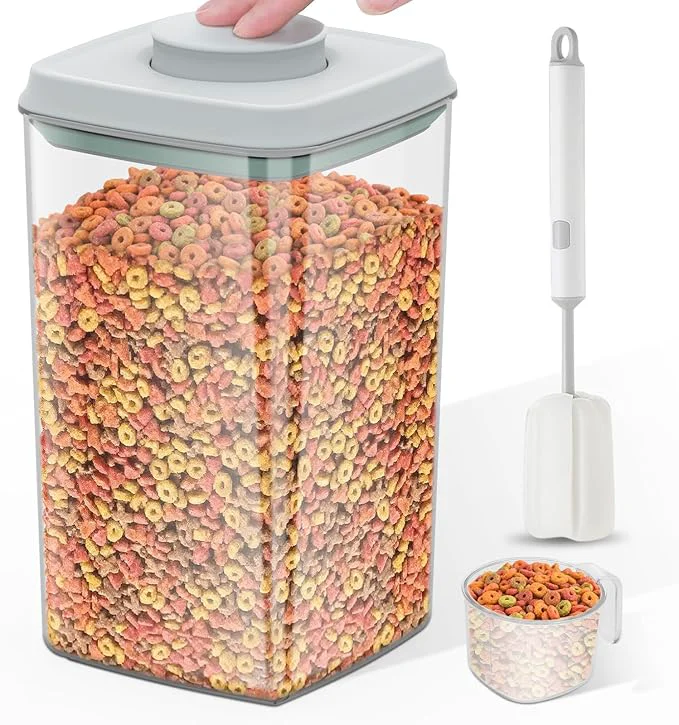 Practical 4.2Qt Airtight Dog Cat Food Storage Container and Dog Treat Containers BPA- PET Clear Stackable Pet Storage Bin 1 Cup Scoop 1 Sponge cleaning brush Pop Top With handle -1PackAbout ThisOverview Smooth