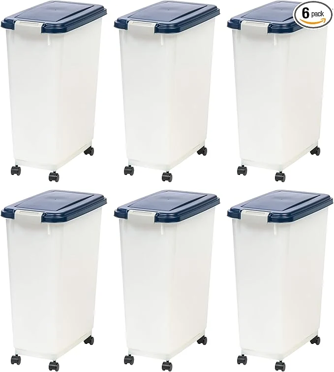 Practical IRIS USA Airtight Dog Food Storage Container Up to 38 lbs Attachable Wheels For Dog Cat Bird and Other Pet Food Storage Bin Keep Fresh Easy Mobility BPA Navy Pearl 6 PackAbout ThisOverview Powerful
