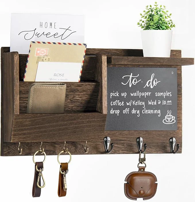 Comfortable Key Holder for Wall - Mail Holder Organizer Wall Mount with Shelf - Rustic Hanging Key Rack Hanger with Hooks Decorative for Home Letter Dog Leash Entryway Farmhouse Living Room DecorAbout ThisOverview Authentic