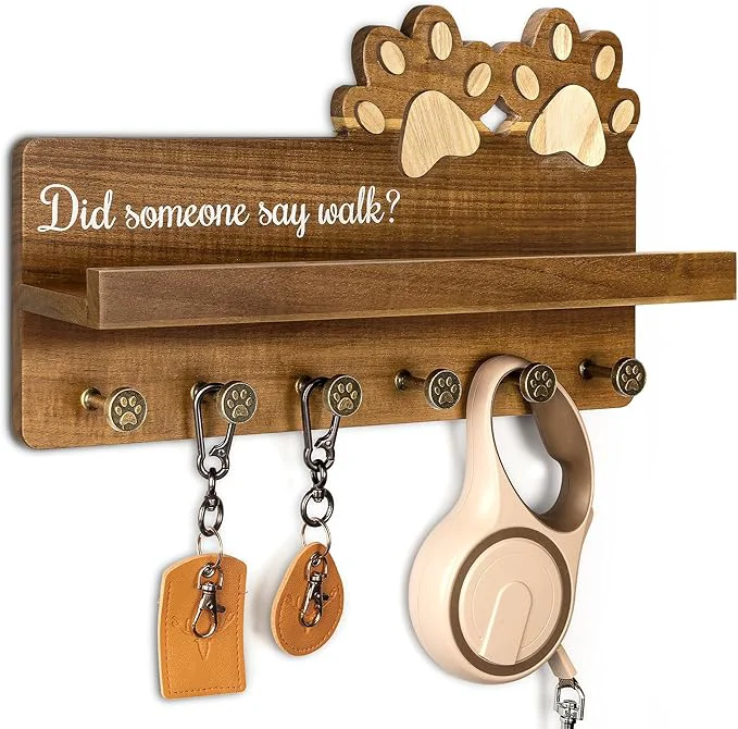 Effective MTERSN Farmhouse Dog Leash Holder for Wall - Decorative Key Hooks Wall Mount with Paw Shape and 6 Unique 3D Hooks - Dog Lover for Home Decor Acacia Wood About ThisOverview Exclusive