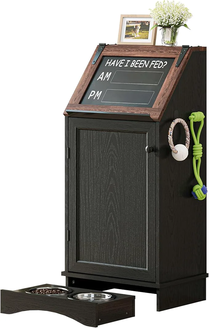 Fine FIMELLO Dog Feeding Station with Storage Dog Food Cabinet with 2 Hidden Feeding Bowls Flip-Top Pet Storage Cabinet Pet Food Holder Black GrainAbout ThisOverview Prestigious
