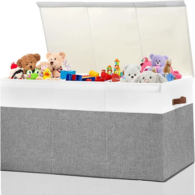 Exclusive Extra Large Toy Storage Box with Lid Sturdy Toys Storage Chest Bin Organizer Basket with Dividers for Kids Boys Girls Nursery Closet Bedroom Playroom 35.5 x17 x17 Grey and White About ThisOverview Artisan