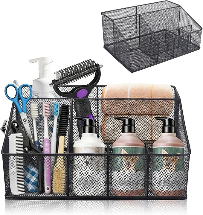 Original Universal Pet Grooming Supplies Organizer 6-Compartment Mesh Wire Dog Storage Organizer for Grooming Supplies Cat Blanket Shampoo Trimmer Clipper BrushAbout ThisOverview Natural