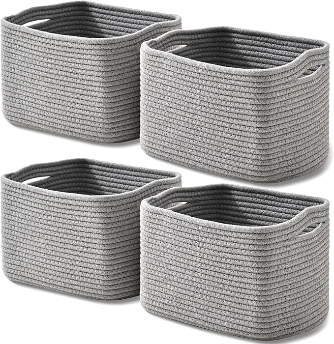 Fine Small Storage Baskets for Shelves Organizing Woven Cotton Rope Baskets for Storage Book Basket Decorative Shelf Basket 12.5 Lx9.1''Wx7.9''H 4 Packs GreyAbout ThisOverview Comfortable