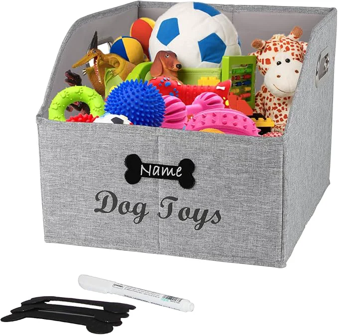 Refined Geyecete Big Dog Toys Storage Bins Canvas Foldable Fabric Trapezoid with metal handles pet Baskets Can be Personalized Storage Bin Large toy box Organizer-Snow GrayAbout ThisOverview Next-Generation