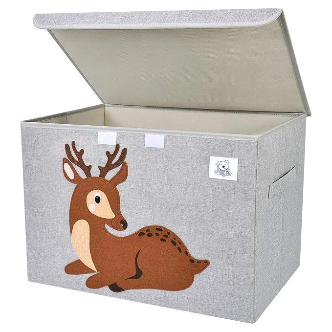 Trendy CLCROBD Foldable Large Kids Toy Chest with Flip-Top Lid Collapsible Fabric Animal Toy Storage Organizer Bin Box Basket Trunk for Toddler Children and Baby Nursery Deer Minimalist