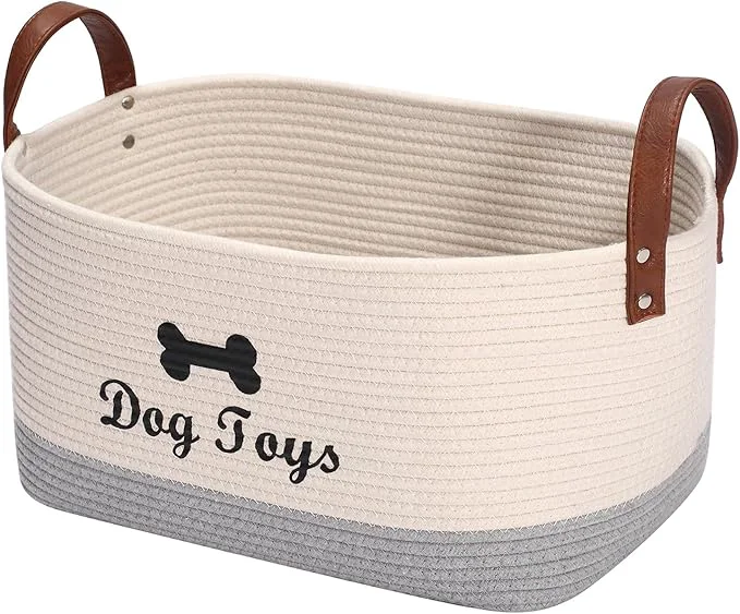 Clean Geyecete X-Large Cotton Rope Dog Basket with Leather handle Blanket Storage Basket Decorative Clothes Hamper Basket Extra Large Baskets for Blankets or Laundry-Beige GrayAbout ThisOverview Reliable