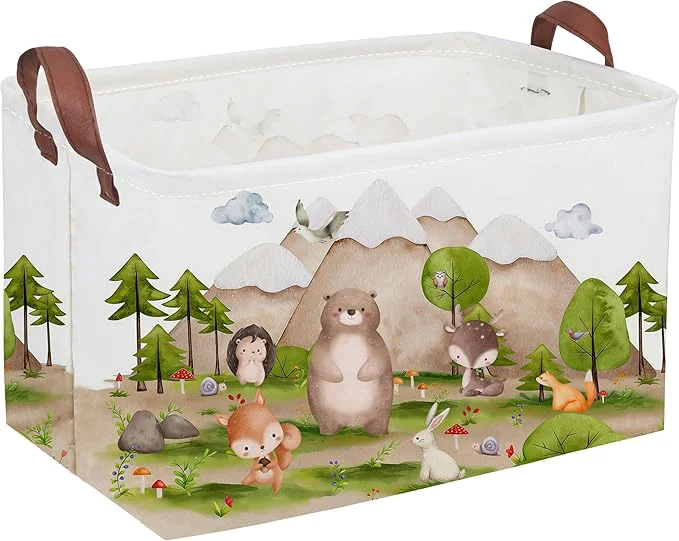 Fine Sanjiaofeng Rectangular Forest Animals Kids Laundry Basket Animal Hamper for Nursery Waterproof folding Kids Storage Basket Woodland Animals Room Decor Books Box Gift Baskets Mountain animal About ThisOverview World-Class