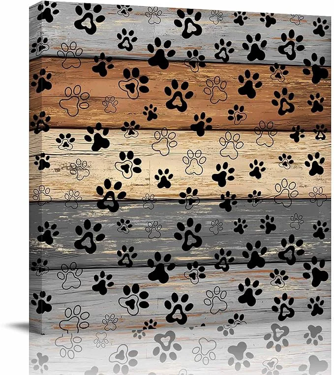 Outstanding Framed Canvas Wall Art for Living Room Dog Paw Print Wall Decor Retro Brown G热u Wood Grain Aesthetic Paintings for Bedroom Office Kitchen Bathroom Ready to Hang Artwork Wall Pictures 12x12 InchAbout This Effective