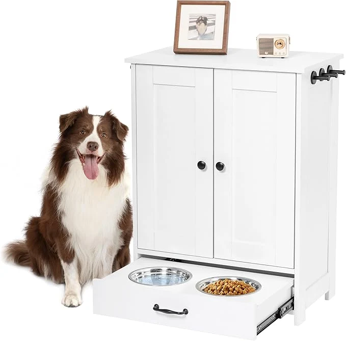 Top-Quality ALINE FURNITURE Dog Feeding Station with Storage Cabinet and 2 d Dog Bowls Hidden Pet Feeder Station Wood Dog Cat Storage Organizer WhiteAbout ThisOverview Luxury