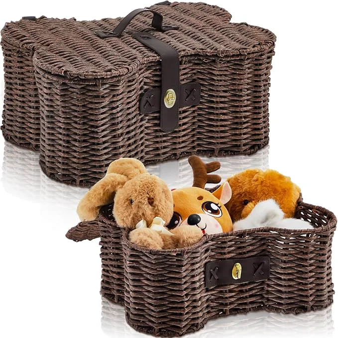 Green Barydat 2 Set Large Small Dog Toy Basket with Lid Bone Shaped Basket for Dog Natural Wicker Woven Handmade Pet Puppy Toy Organizer and Storage Box Bin for Cats BrownAbout ThisOverview Unique