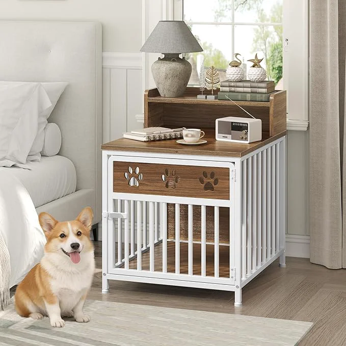 Consistent Dog Crate Furniture for Small Dogs Wooden Dog Kennel Indoor Pet Crate End Table Two-Tier Small Pet Crate for Living Room Bedroom White and Walnut DC01WHAbout ThisOverview Natural