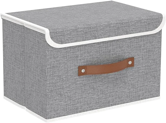Durable Yawinhe Collapsible Storage Bin Cube Organizer Basket Fabric Box with Lids Washable and Leather Handle for Home Closet Grey 15.0''Lx9.8''Wx9.8''H 1-Pack USNK024GL-1About ThisOverview Casual
