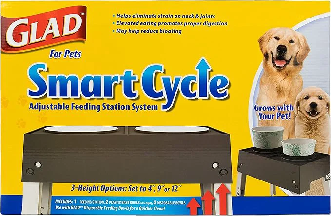 Quality Glad for Pets Smart Cycle Adjustable Feeding Station System d Dog Bowl Inserts With 3 Height Options for Dogs Includes 4 Disposable Dog BowlsAbout ThisOverview Comfortable