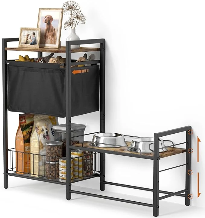 Superior d Dog Bowl Stand with Toy Bin Basket 4 Height Adjustable Raised Feeding Station Cabinet Lifted Food and Water Bowl Holder Pet Storage Organizer for Large Medium Small DogsAbout ThisOverview Official