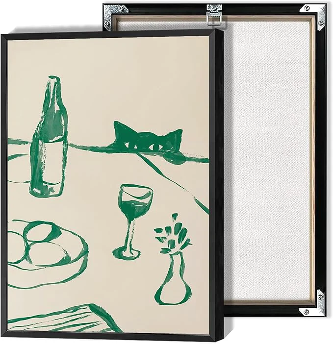 High-Performance Sneaky Cat Wine Wall Art Funny Kitchen Animal Poster Whimsical Pet Wall Decor Abstract Scandi Dinner Sketch Prints Painting For Living Room Dining Room Wall Decor 24x36in FramedAbout This Prestigious