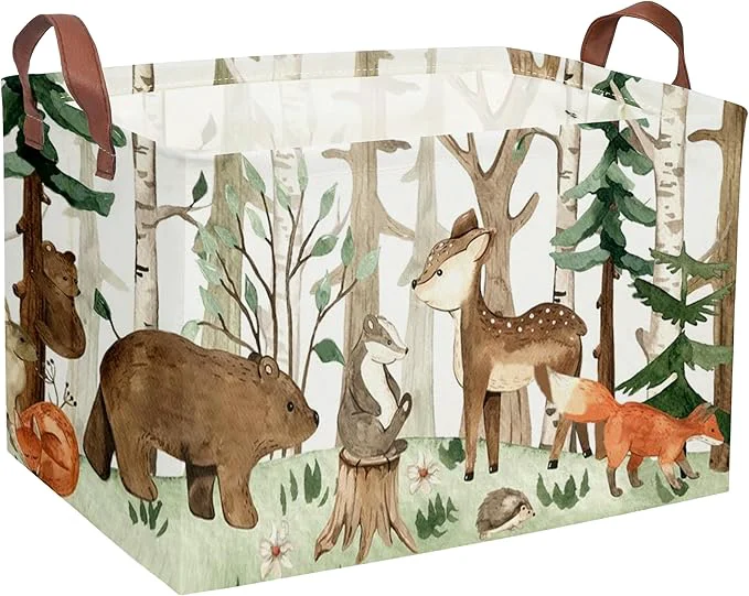 High-Performance Sanjiaofeng Rectangular Kids Basket Animal Storage Bins Woodland Storage Baskets with Handles.Clothers Toys Books Kid's Gifts Storage. Tree animal About ThisOverview Official