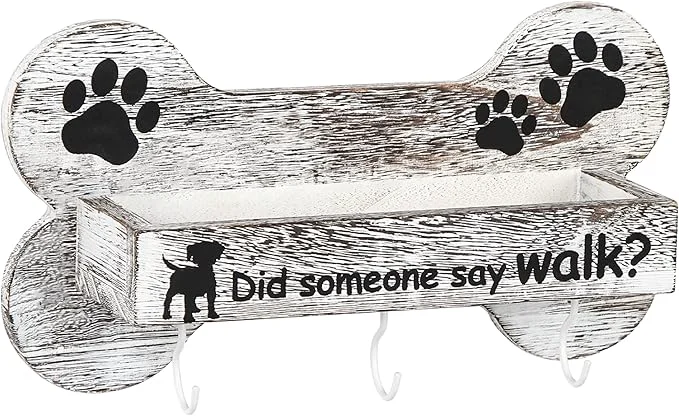 Soft J JACKCUBE DESIGN Rustic White Bone Shape Wall Mounted Dog Leash Holder with 3 Key Holder Hooks and Extra Storage Compartment Box Shelf for Pet Treats Accessories and more - MK679AAbout ThisOverview Casual