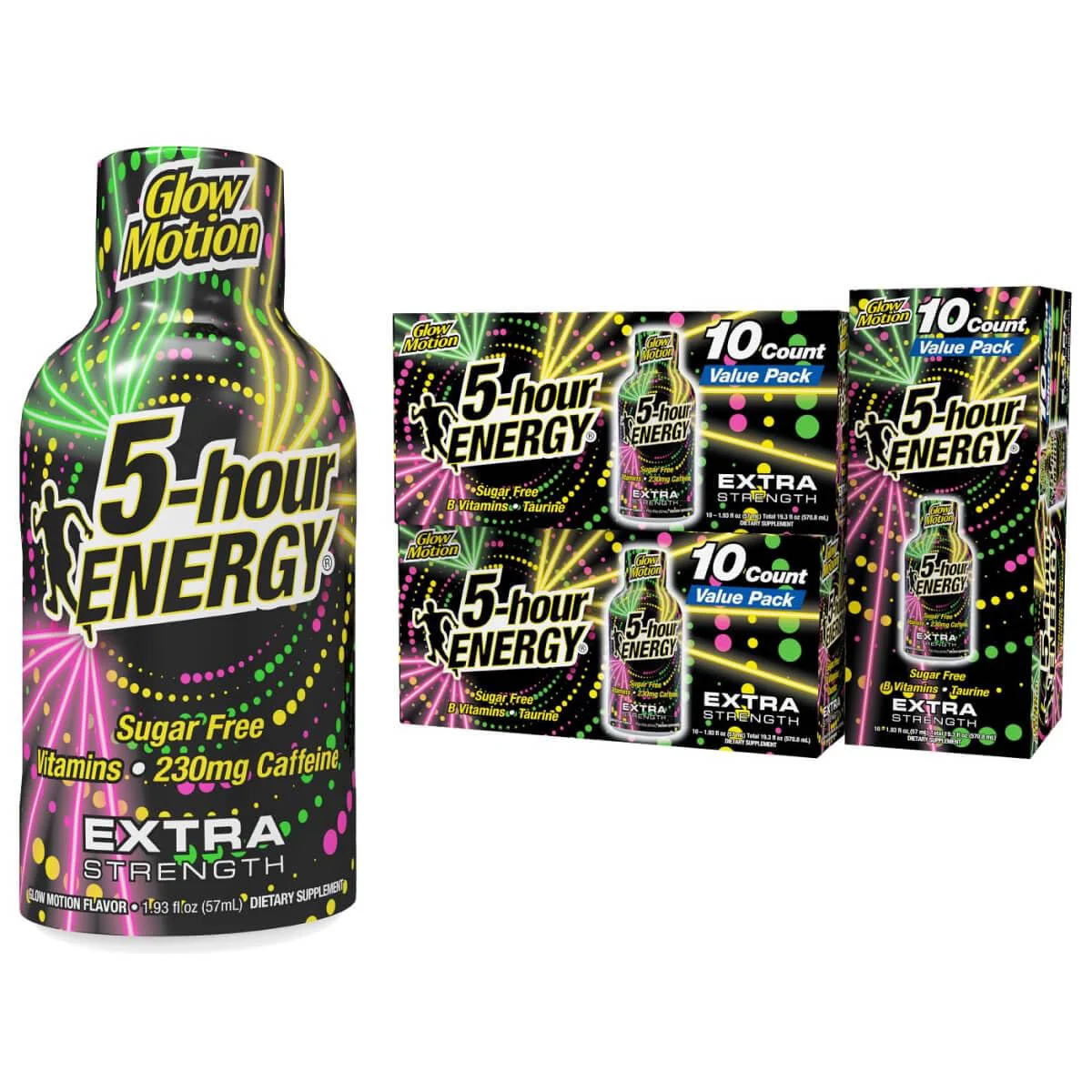 Advanced 5-hour ENERGY GLOW MOTION Flavor 30 Count Extra Strength Energy Shot 1.93 Fl Oz Amino Acids B Vitamins Sugar and Zero Calories Functional