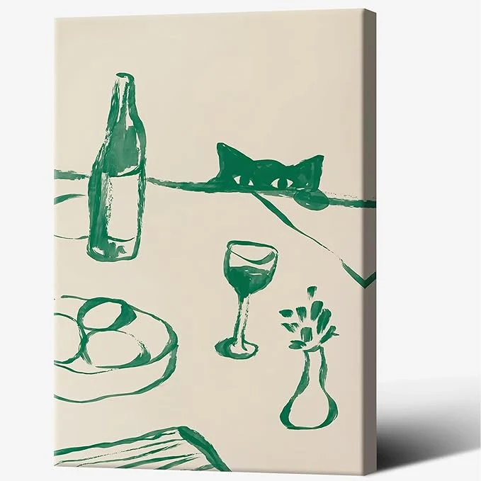 Casual Sneaky Cat Wine Wall Art Funny Kitchen Animal Poster Whimsical Pet Wall Decor Abstract Scandi Dinner Sketch Prints Painting For Living Room Dining Room Wall Decor 8x12in Wrapped CanvasAbout This Outstanding