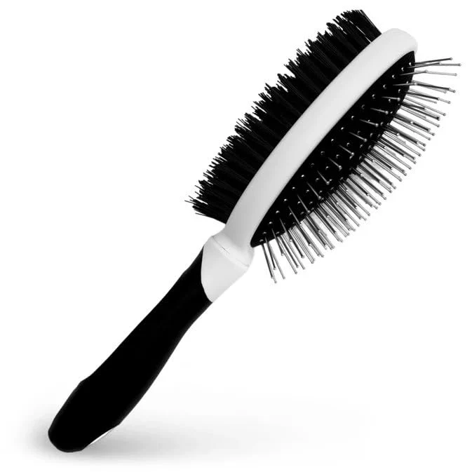 Smart Fuller Brush 2-in-1 Double-Sided Pet Brush - Electroplated Round-Ended Steel Pins Positioned Into a Flexible Cushion on One Side Nylon Bristles - Remove Shedding - Tool For Grooming Dogs Cats Advanced
