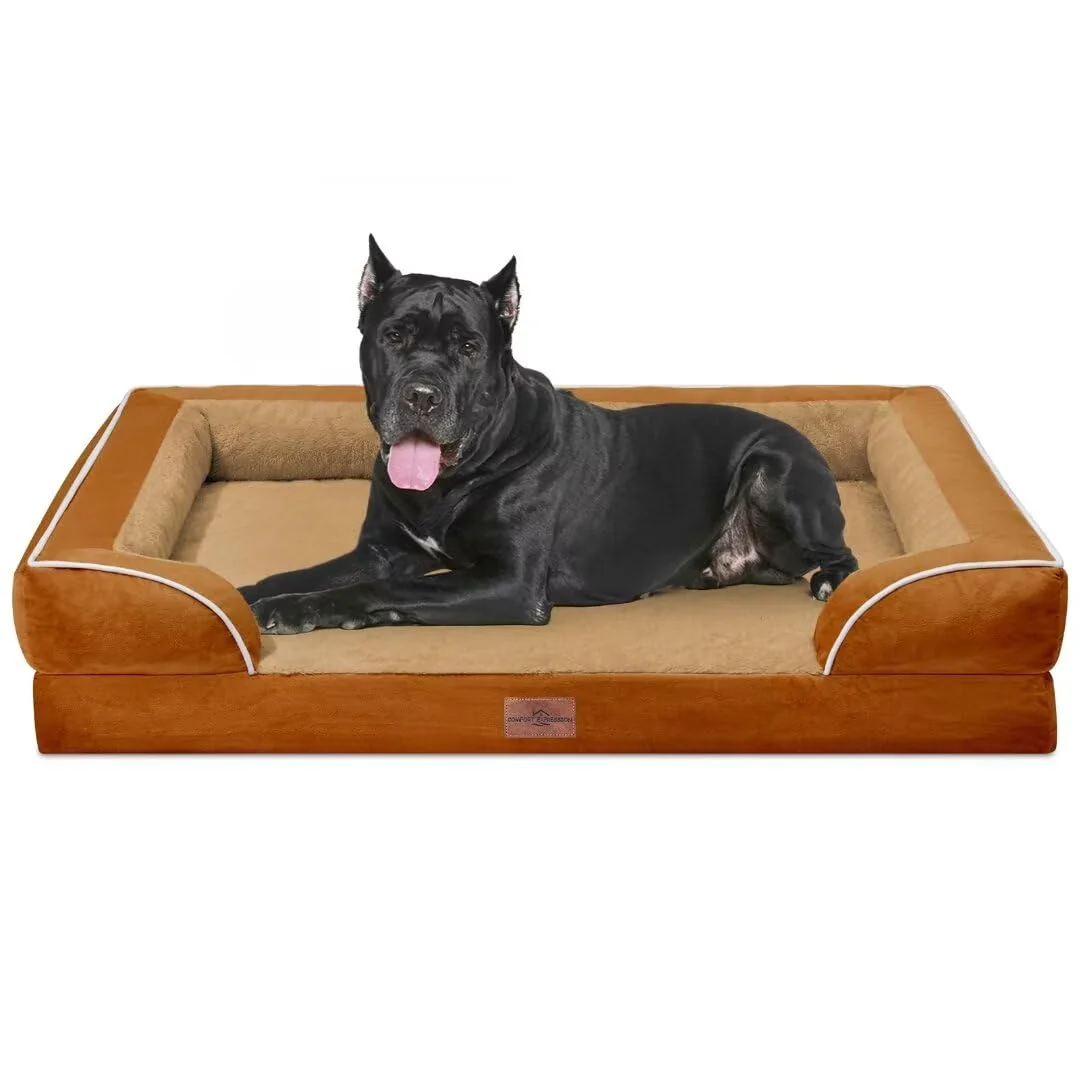 Carefully Designed Comfort Expression Orthopedic XXL Dog Bed 53x42 in Waterproof Non-Slip Removable Bolsters Orange User-Friendly