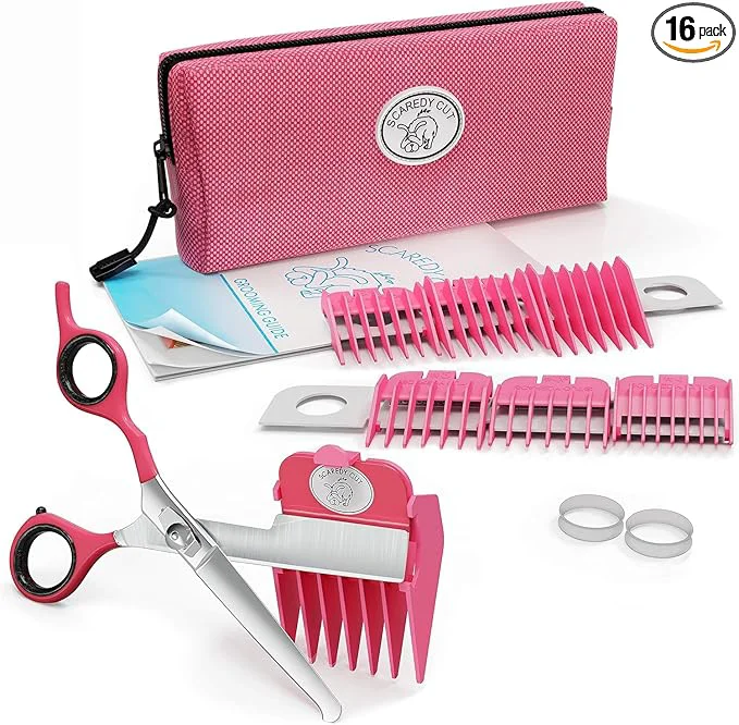 Advanced SCAREDY CUT Silent Pet Grooming Kit for Dog Cat and All Pet Grooming - A Quiet to Electric Clippers for Sensitive Pets Left-Handed Pink Practical