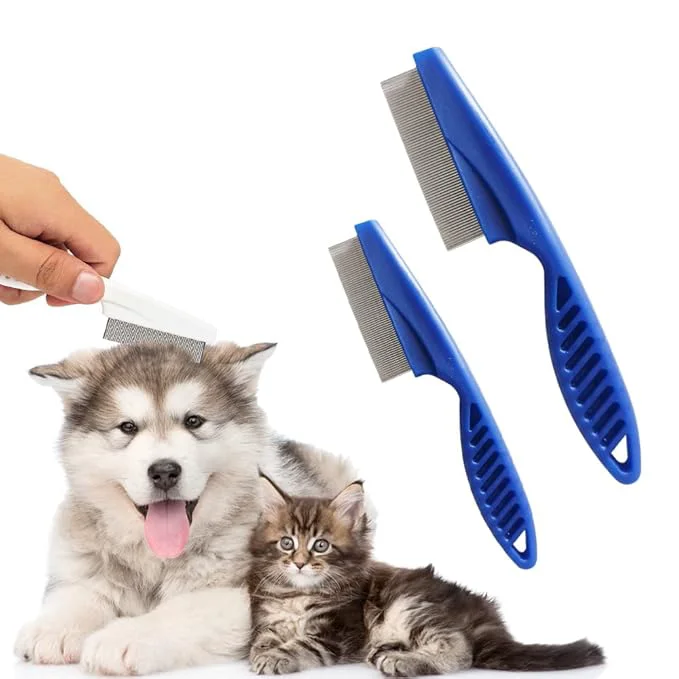 Pure 2 Pack Multifunctional Pet Comb Upgrade Pet Grooming Brush Fine Tear Stain Removal Fine-Tooth Stainless Massage Comb Kit for Small Puppies and Dogs Blue Original Design