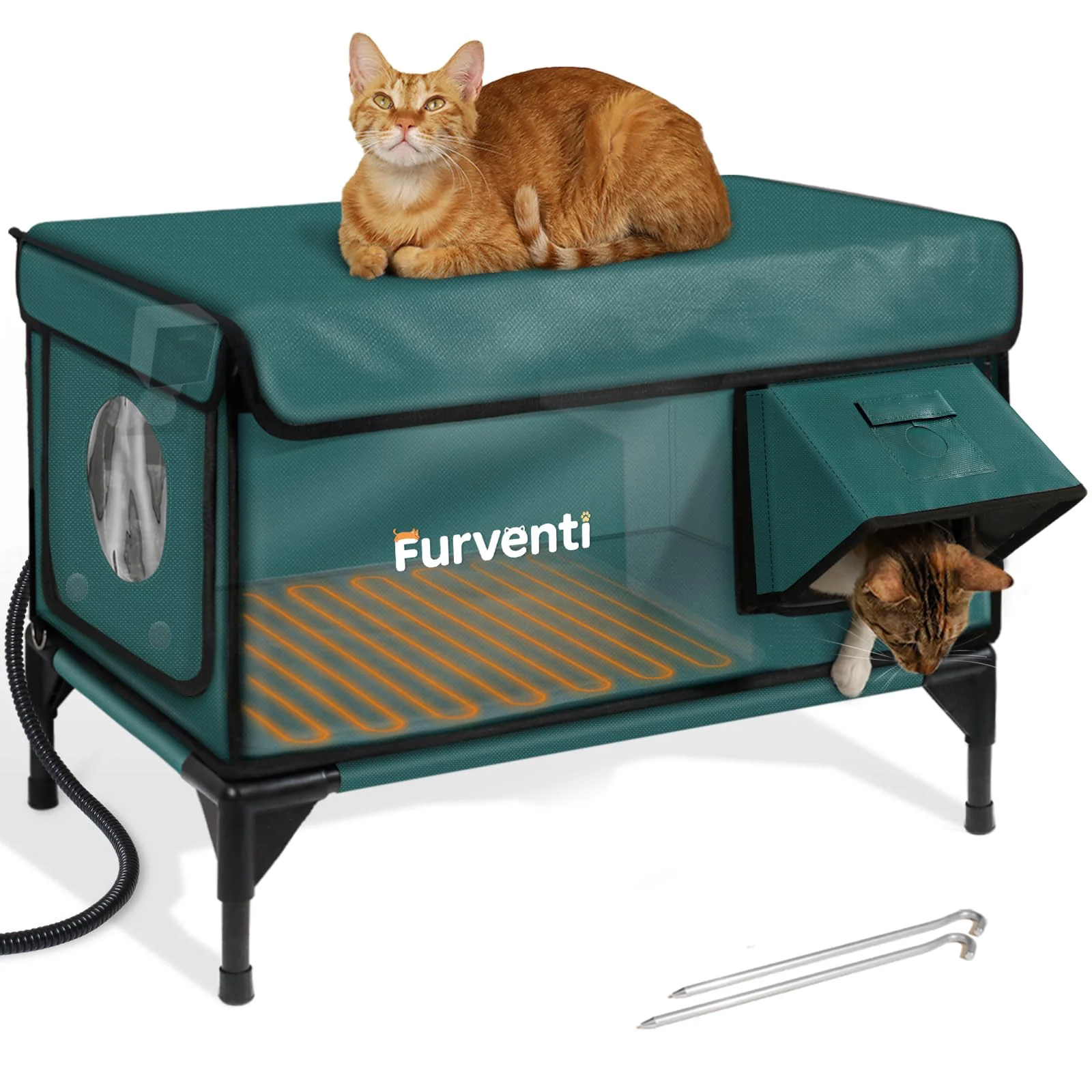 Efficient Lamlingo Outdoor Heated Cat House — Extremely Insulated Weatherproof Dark Green Large with Cam Elegant