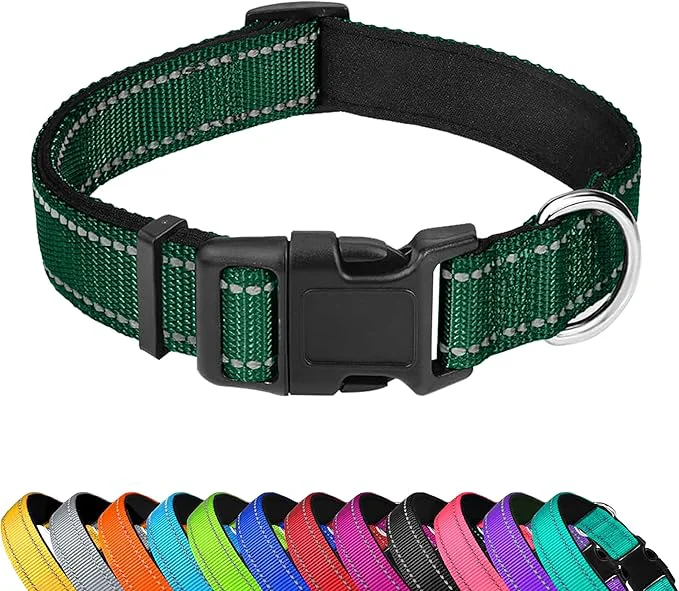 Carefully Designed Reflective Dog Collar Adjustable Soft Neoprene Padded Nylon Pet Collars Quality