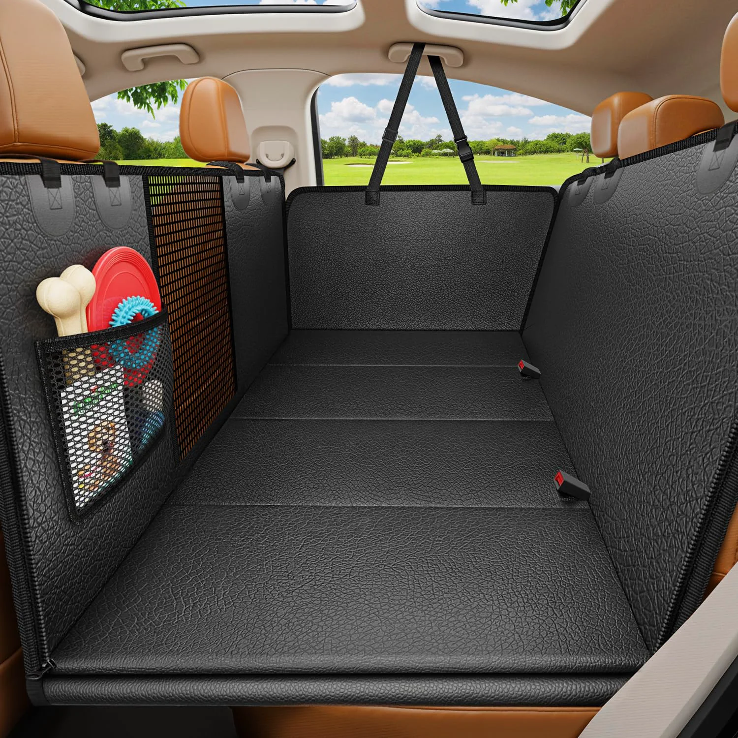 Natural URPOWER PU Leather Backseat Extender for Dogs Waterproof Hard Bottom Car Seat Cover Expertly Made