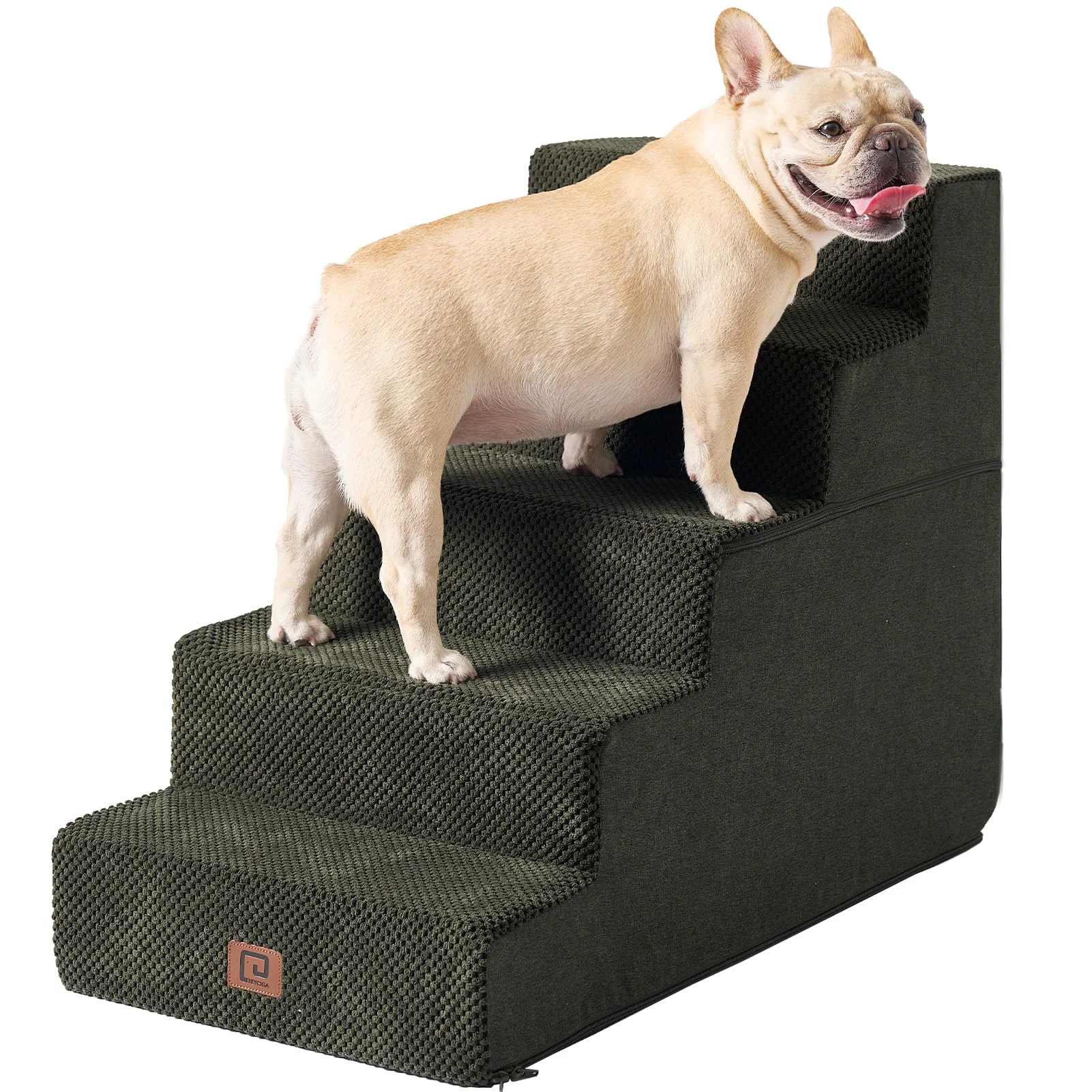 Advanced EHEYCIGA 5-Step Dog Stairs for High Bed – Non-Slip Pet Steps Military Green Crafted