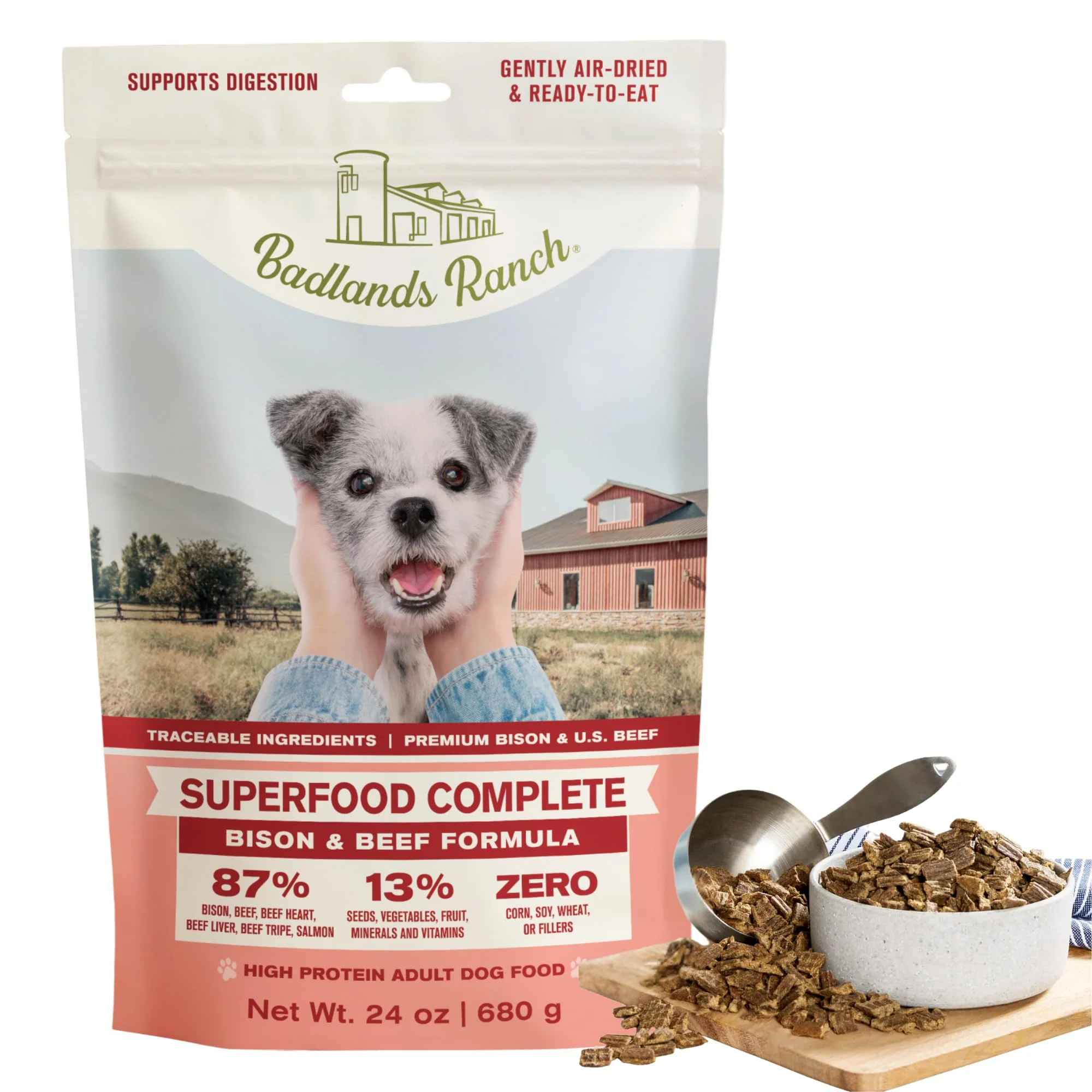 Selected Badlands Ranch Superfood Complete Air-Dried Dog Food - High Protein Zero Fillers Beef Bison 24 oz Sophisticated