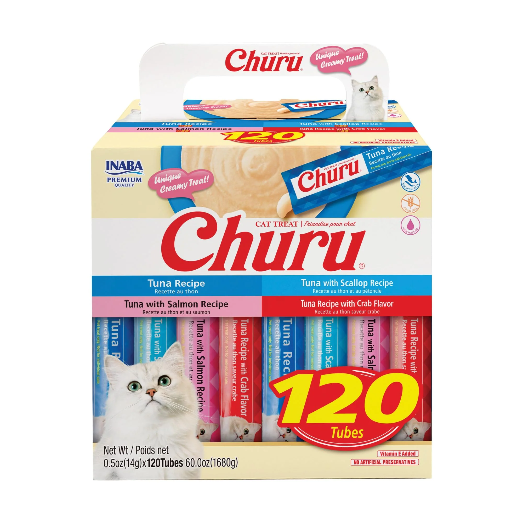 High-Performance INABA Churu Cat Treats Tuna Variety — Lickable Creamy Purée 0.5 oz Tubes 120 Count Excellent