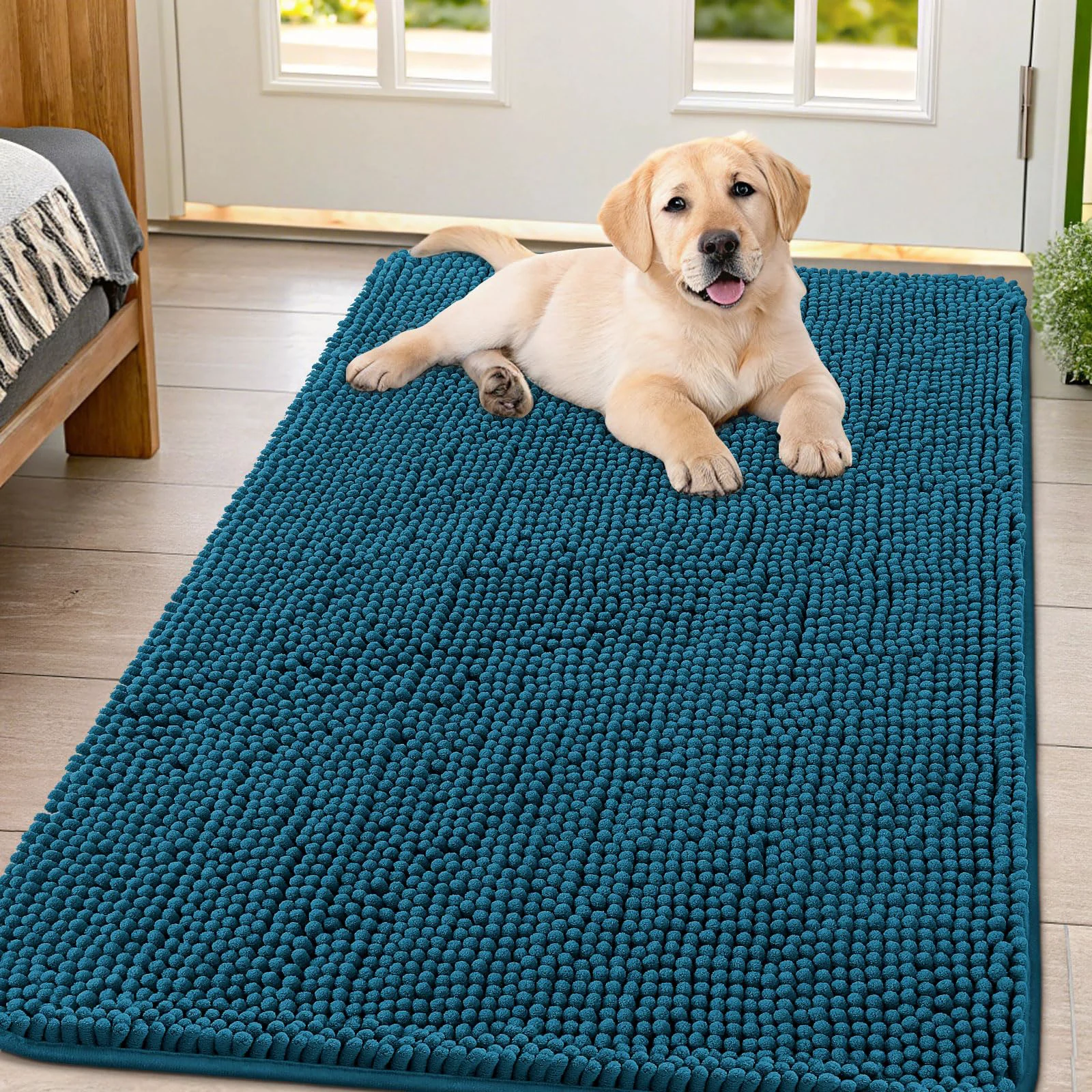 Premium Material Smiry Dog Door Mat 47x32 - Absorbent Non-Slip Quick-Dry Chenille Eco-Friendly