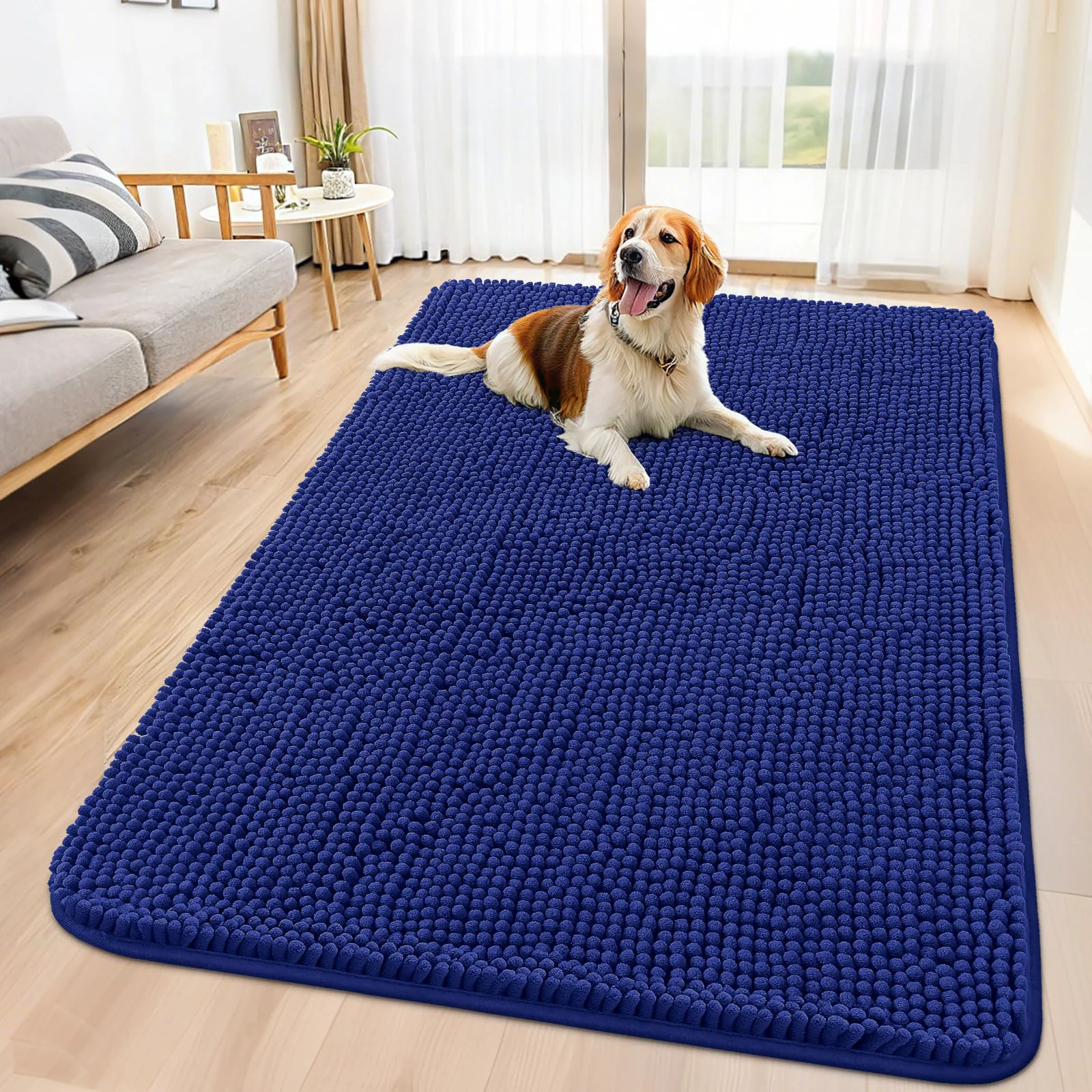Trusted Smiry Dog Door Mat 59x35 – Absorbs Moisture Dirt Non-Slip Navy Blue Organic