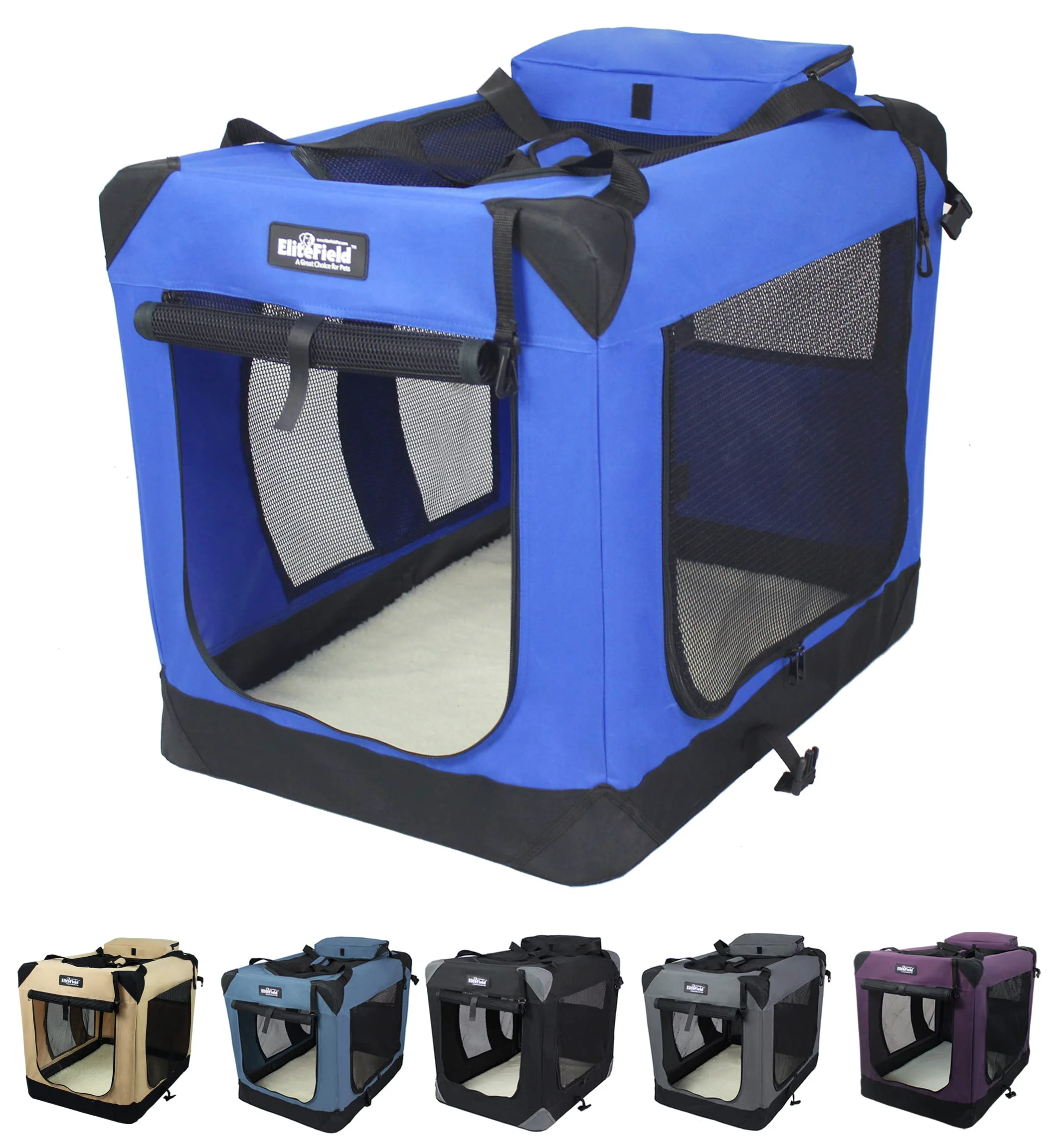 Sustainable EliteField 42-Inch 3-Door Folding Soft Dog Crate with Carrying Bag and Fleece Bed Smooth