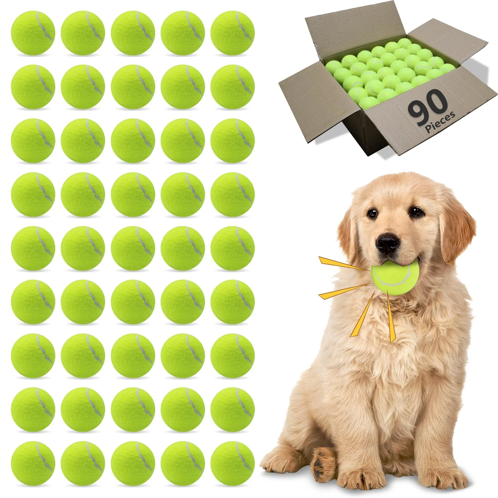 Relaxed orange Dog Tennis Balls 90 Pack - 2.5-Inch Floatable Squeaky Balls Premium Material
