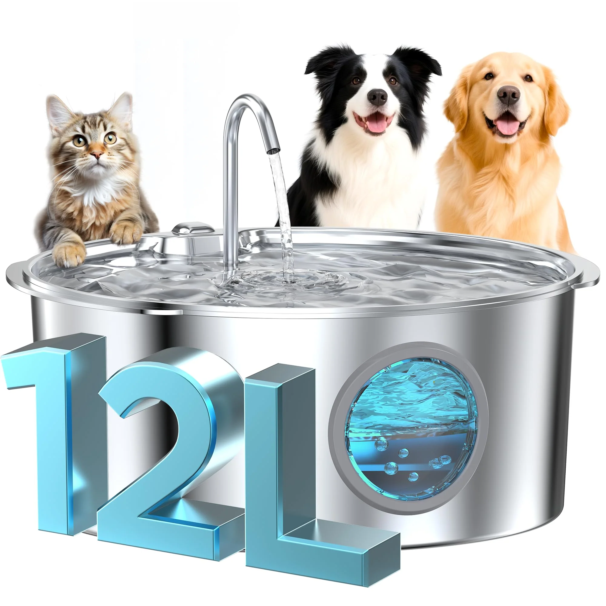 Authentic GROOKPET Stainless Steel Dog Water Fountain 12L Quiet 4-Stage Filtration for Large Dogs Multi-Pet Homes Clean