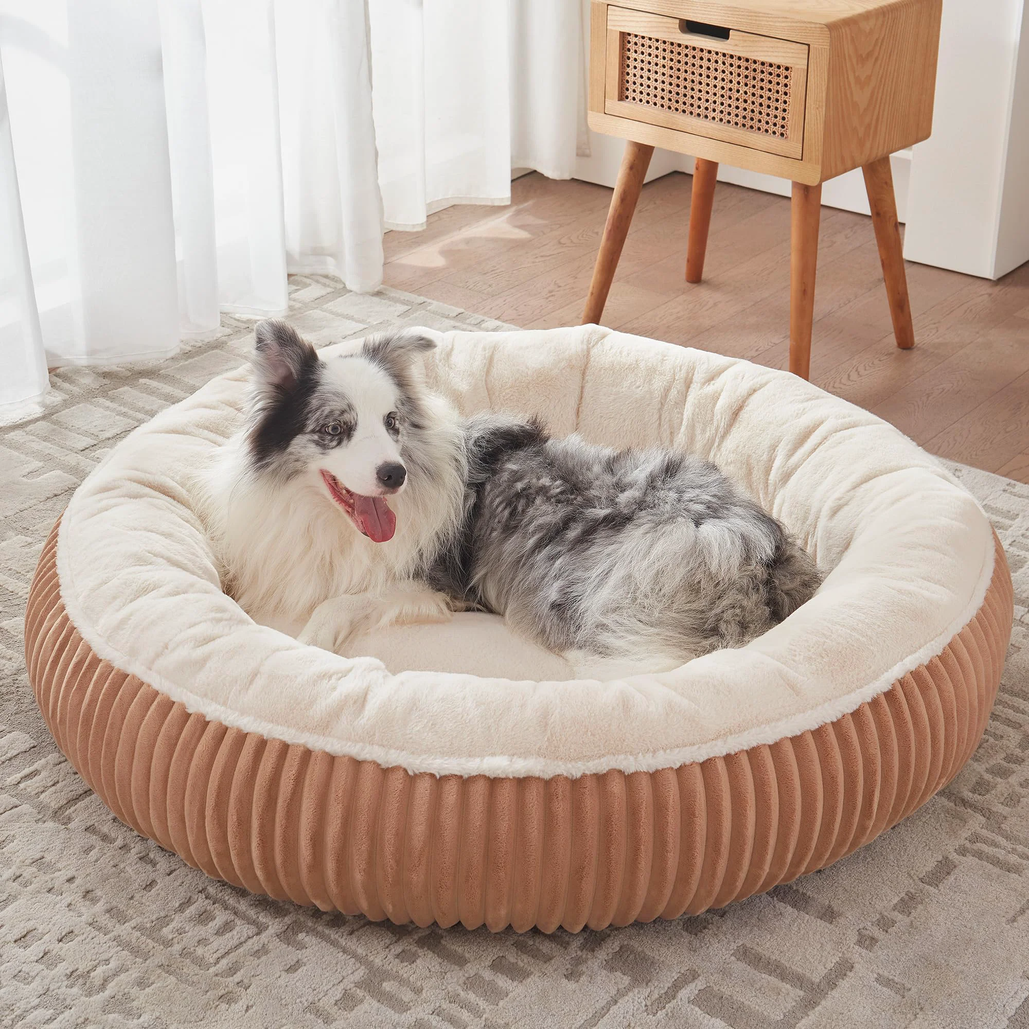 Smooth BedStill 45in Donut Dog Bed for Extra Large Dogs – Calming Round Bed with Removable Cover Up to 100 lbs Fashionable