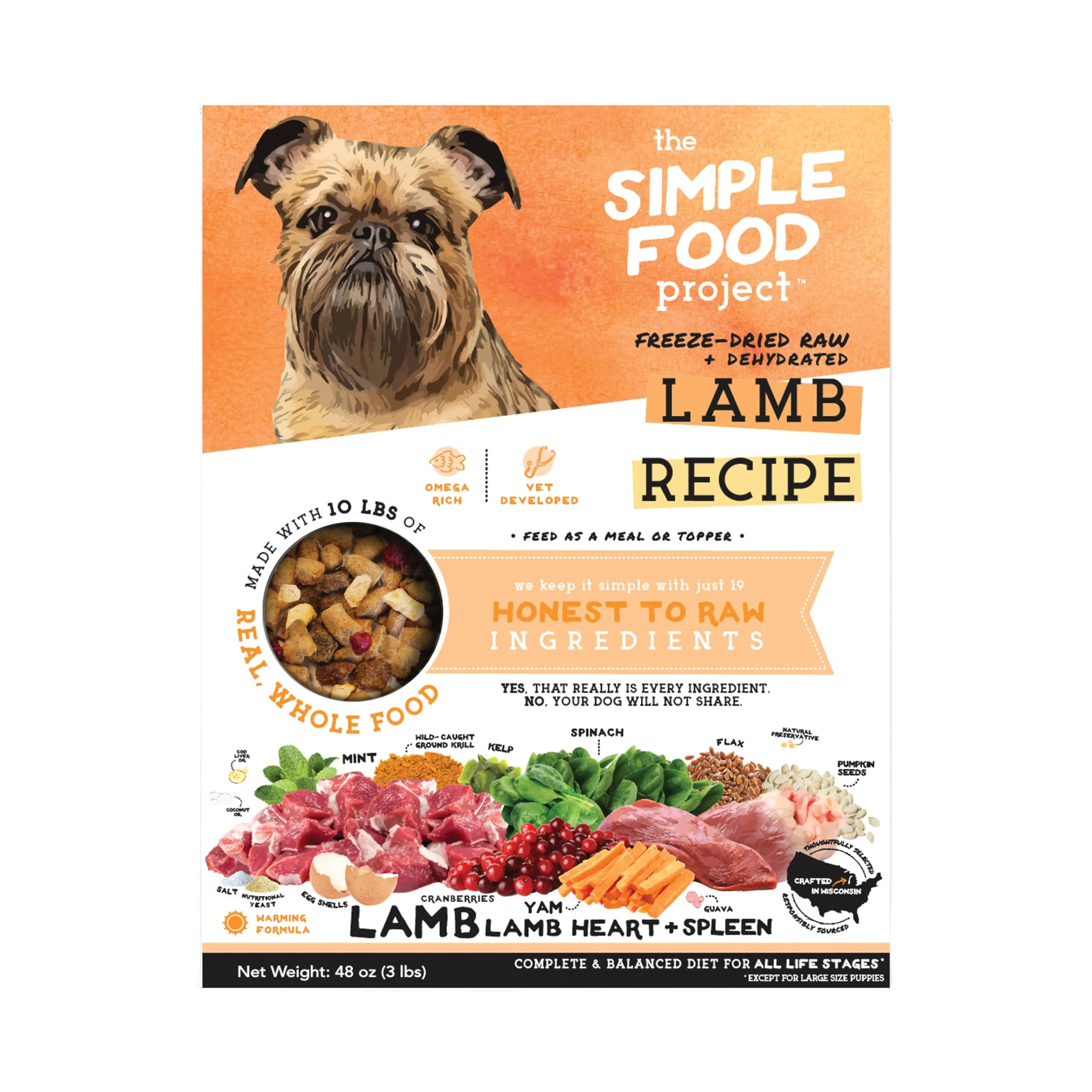Traditional Simple Food Project Lamb Recipe ze-Dried Raw Dog Food 48oz Trusted