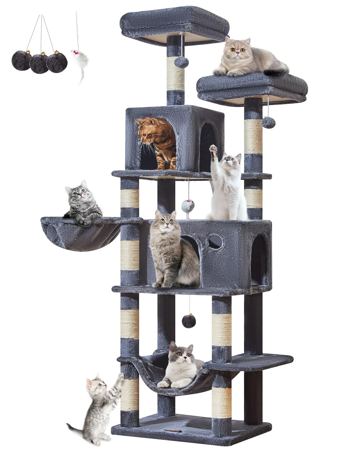 Breathable Taoqimiao 73-Inch Cat Tree — 9 Scratching Posts 2 Condos Hammock Smoky Gray Certified