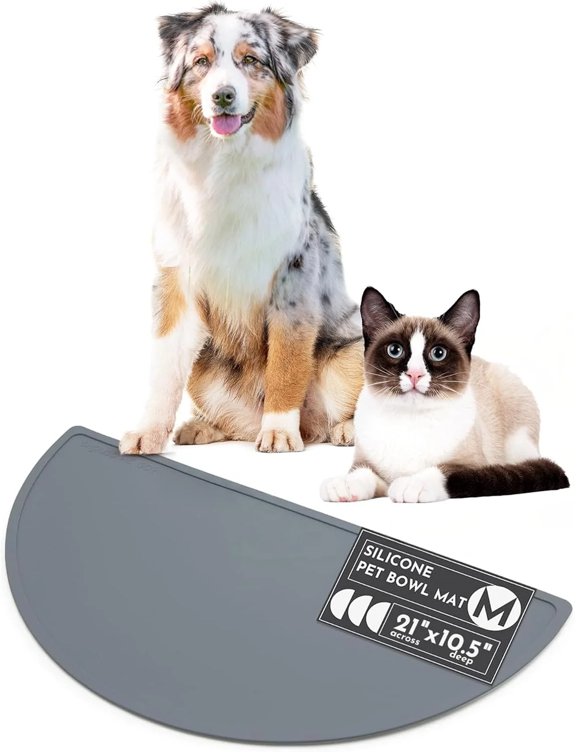 Lightweight Waterproof Silicone Pet Food Mat - Non-Slip Spill-Proof Feeding Mats for Floors Raised Edge Design Easy-to-Clean Mat for Dog Cat Bowls 21 Across x 10.5 Deep Medium-Charcoal Relaxed